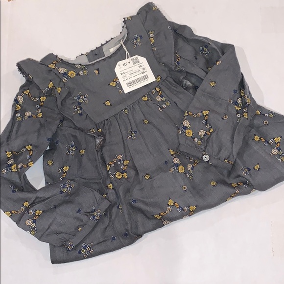 🔴 SOLD 🔴 Zara Grey LS Dress with Gold Flowers Fall 2-3y - Picture 4 of 5